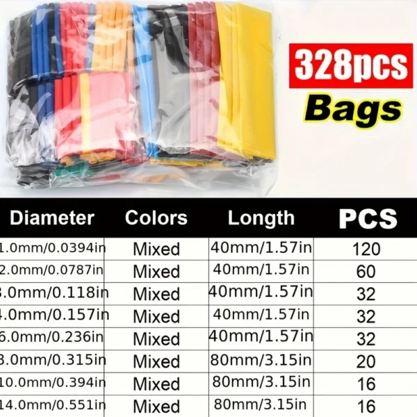 328pcs/bag Heat Shrinkable Tubing