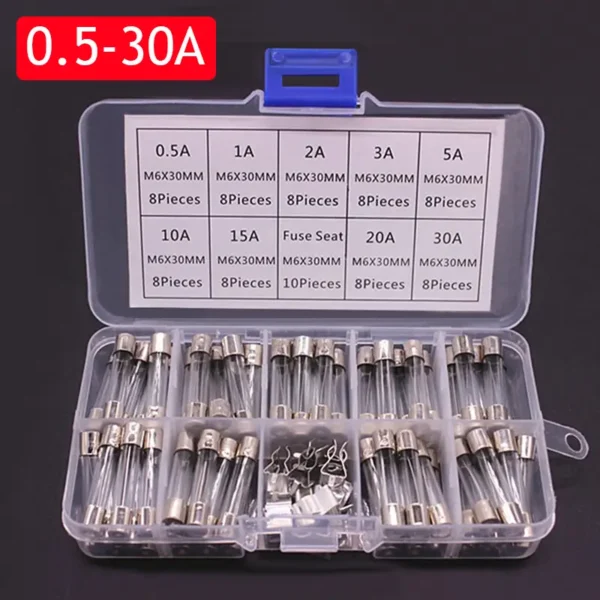 100pcs Quick Blow Glass Tube Fuse Assorted Kit